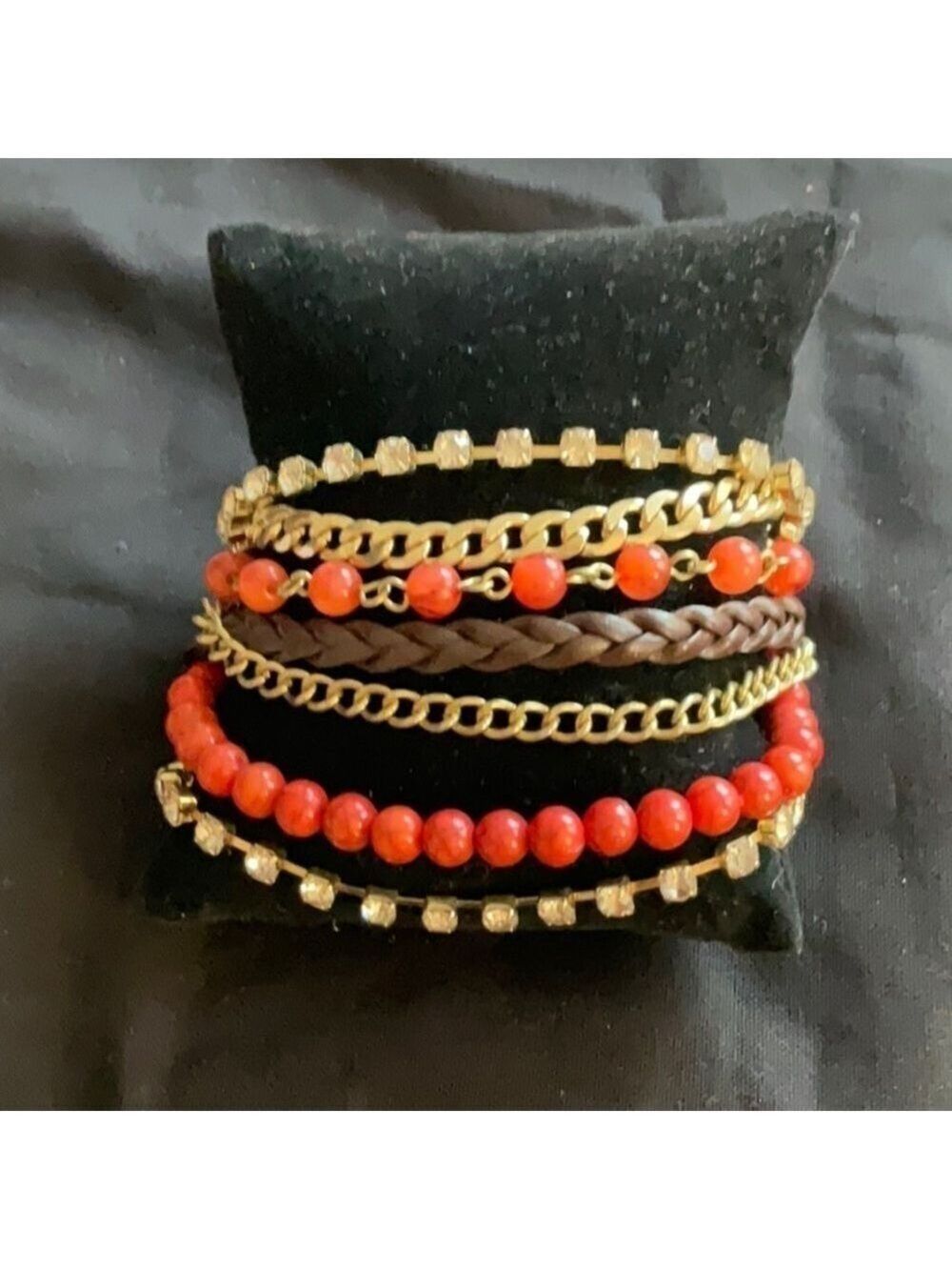 Vintage Multi Chain Leather Rhinestone Beaded Bracelet